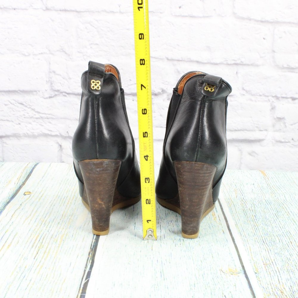 *Coach Black Leather Slip On Almond Toe Wedge Casual Chelsea Booties Size - Picture 6 of 9